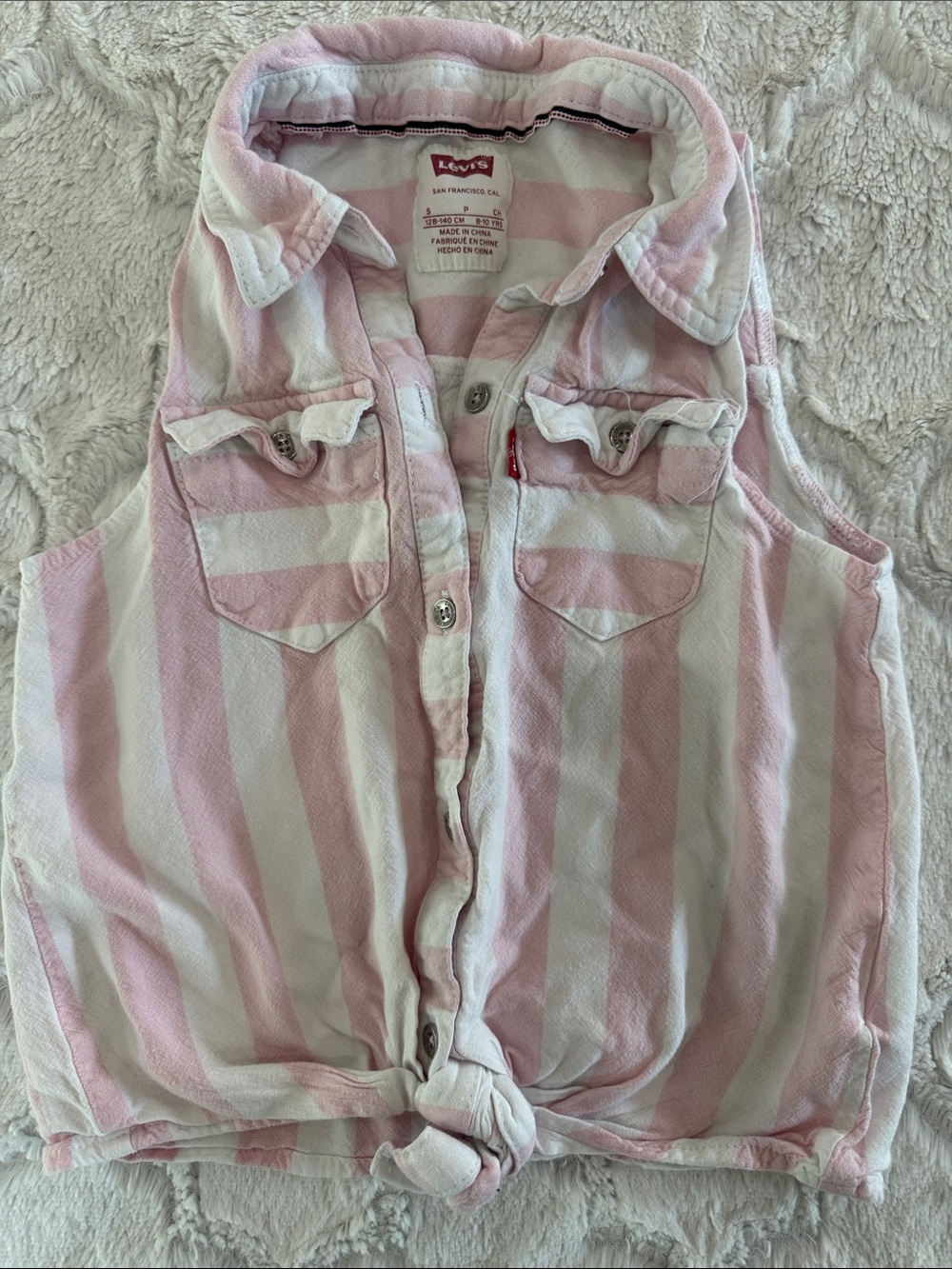 Levi's Pink & White Striped Tie-Front Sleeveless Shirt